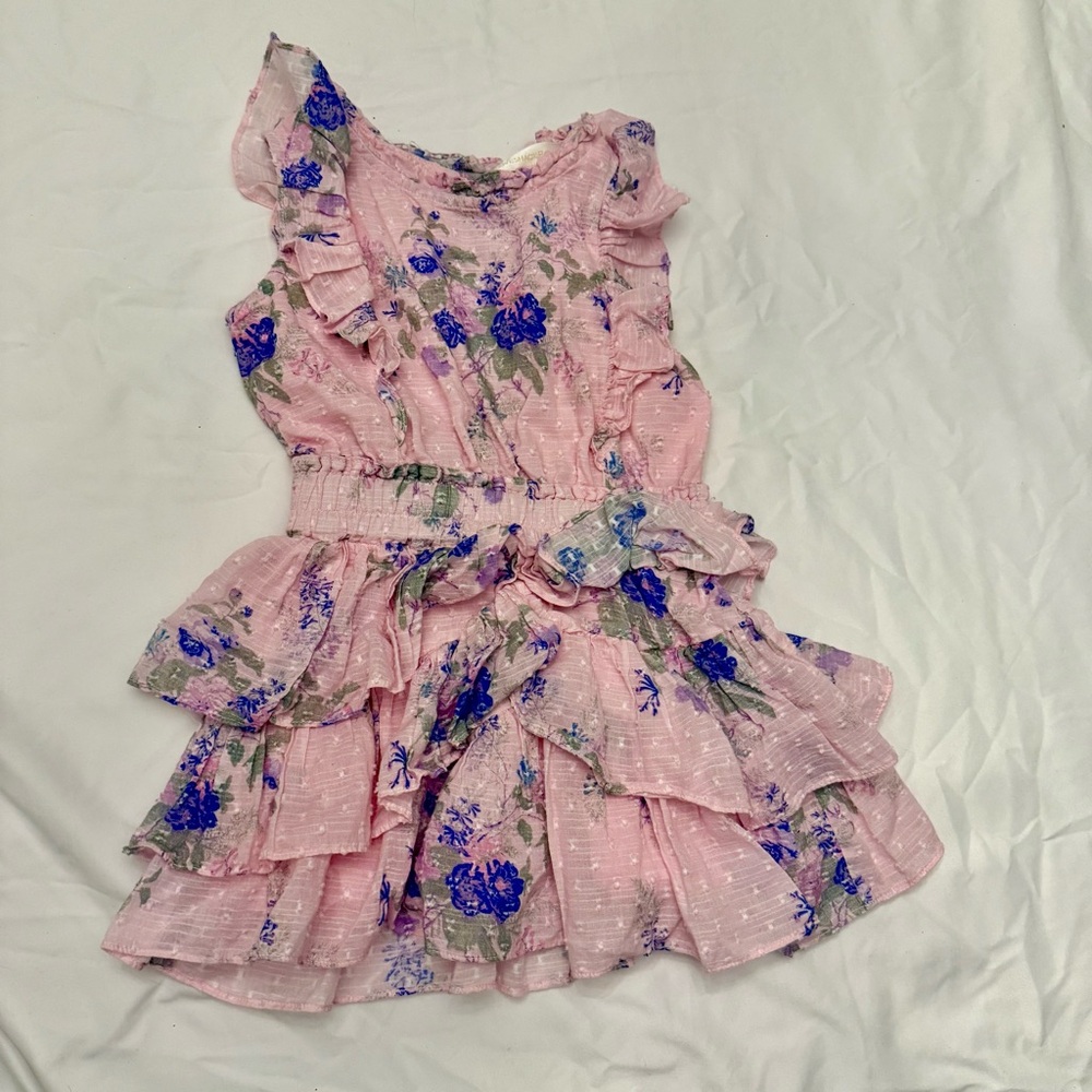 LoveShackFancy size 3-4 years Pink and Blue Ruffled One Shoulder Sundress